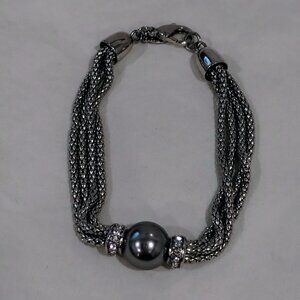 Premier Designs Multi-Chain Bracelet w/ Large Tahitian Grey Pearl & Rhinestones
